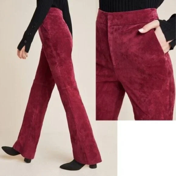 NWT Genuine suede Anthropologie burgundy red pants - Picture 2 of 14